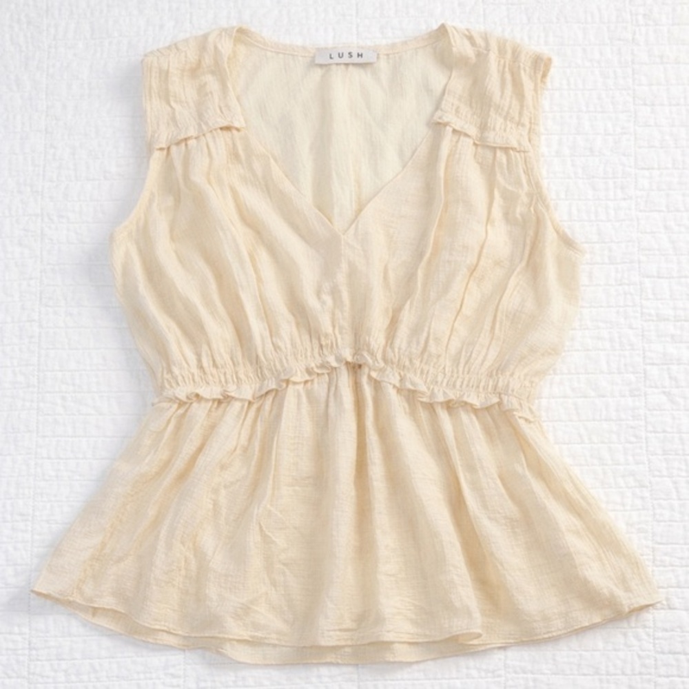 Lush Small Gauze Coquette V Neck Peplum Ruffle Top
